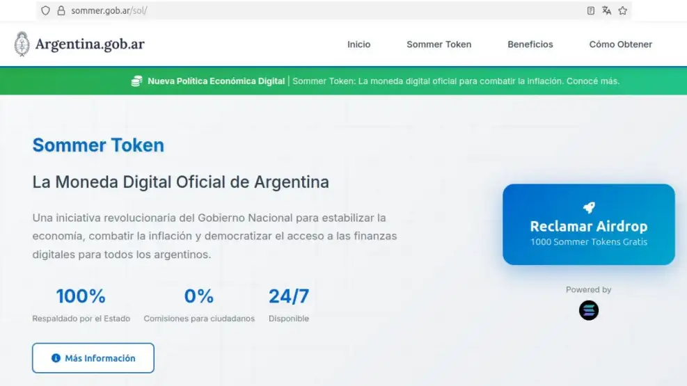 Una pagina web del Hospital Sommer fue utilizada para promocionar una criptomoneda falsa
