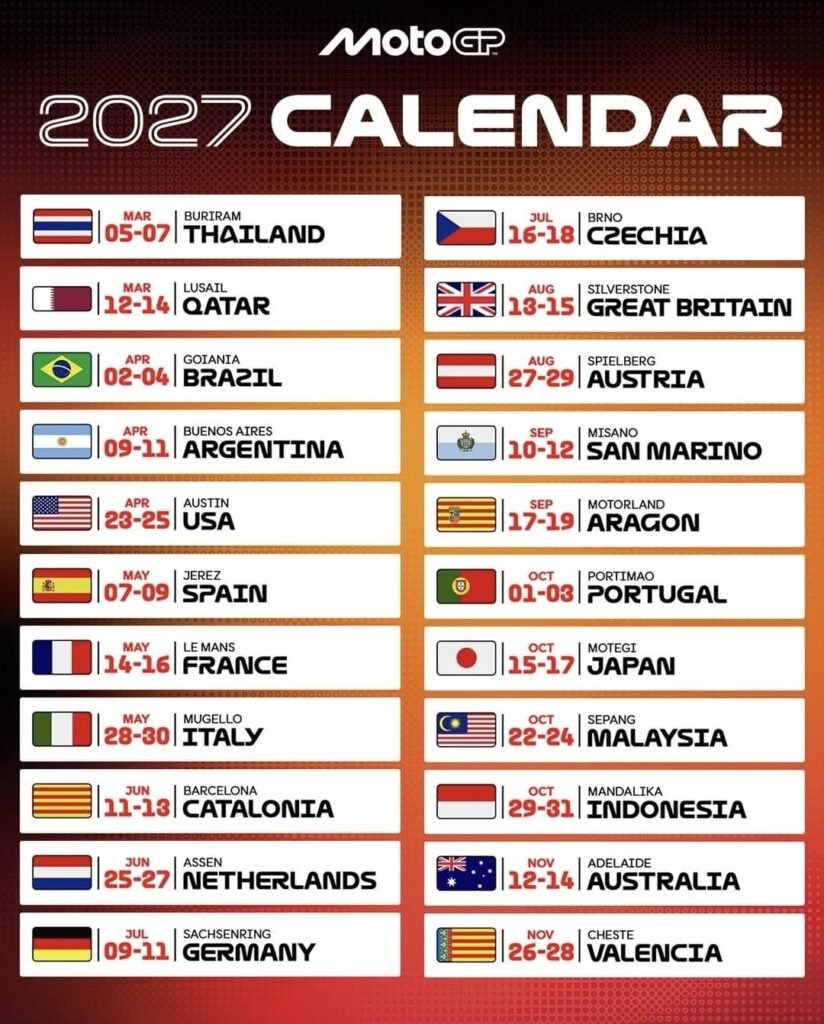 El calendario 2027 del MotoGP